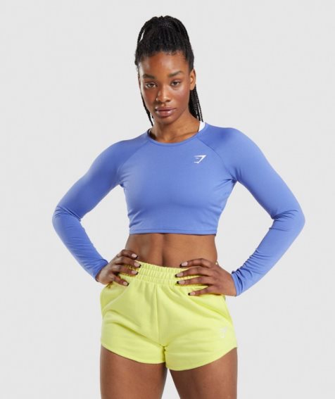 Women's Gymshark Training Long Sleeve Cropped Tops Blue | CA 0ND136